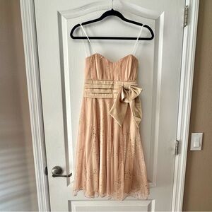 Gold glitter chiffon strapless formal dress